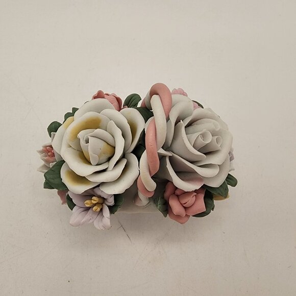 Vintage Porcelain Flower Basket Ornate Accessory Miniature Pastel Italian Style - Picture 3 of 7